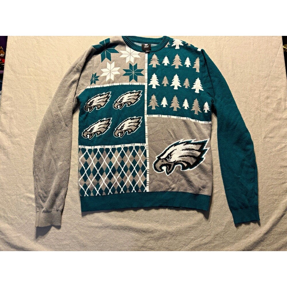 NFL Team Apparel Philadelphia Eagles NFL Men's L Knit Sweater Green Gray White